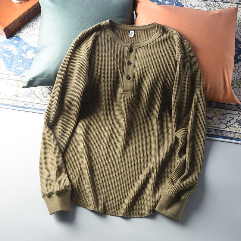 Euro-American Van! Export Men'S Henry Collar Top Cut Label Breathable High Street Fashion Long Sleeve T-Shirt - Image 2