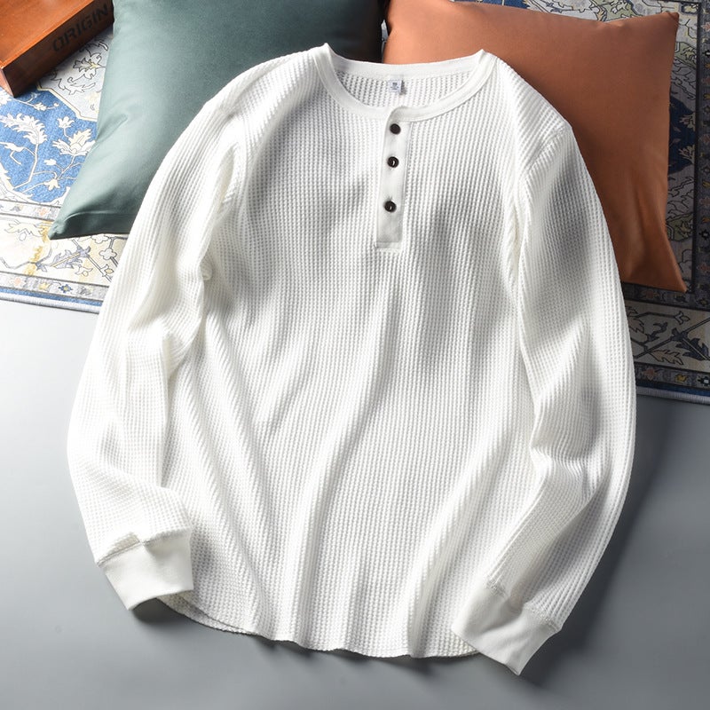 Euro-American Van! Export Men'S Henry Collar Top Cut Label Breathable High Street Fashion Long Sleeve T-Shirt - Image 1