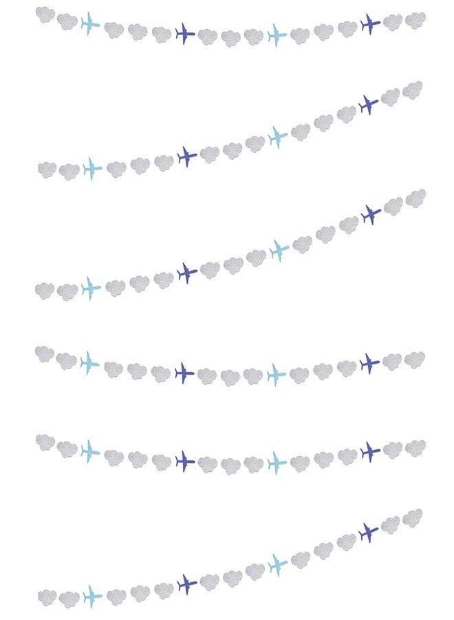 Lauthen.S Airplane Clouds Garland, 6pcs Glitter Plane Paper Garland Decorations for Birthday Backdrop Aviation Airplane Themed Baby Shower Party Supplies Classroom Home Decor - Image 1