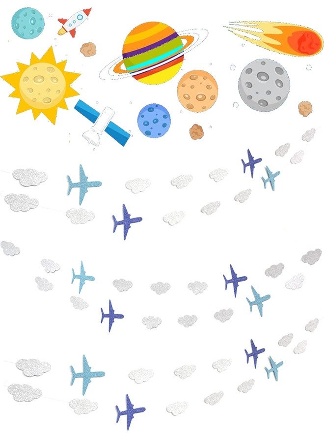 Lauthen.S Airplane Clouds Garland, 6pcs Glitter Plane Paper Garland Decorations for Birthday Backdrop Aviation Airplane Themed Baby Shower Party Supplies Classroom Home Decor - Image 4