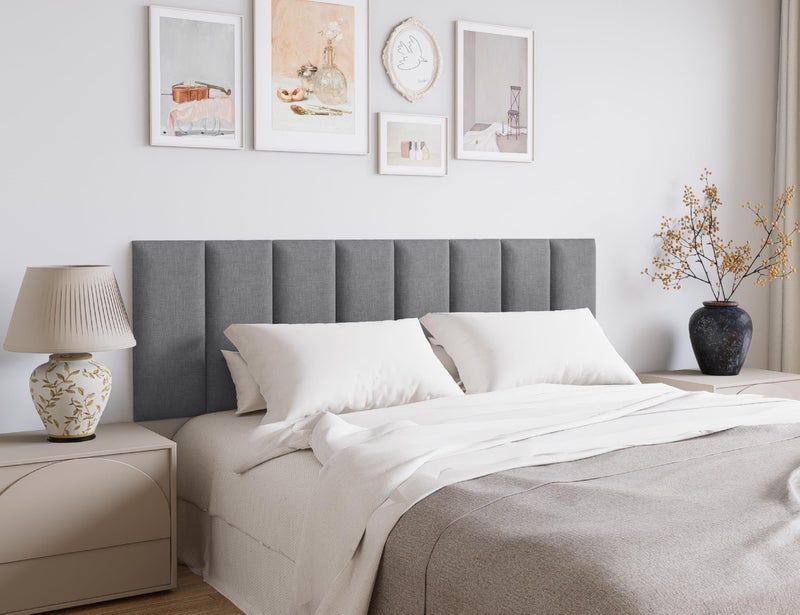 Gorkett Peel and Stick Upholstered Wall Mounted Headboard Queen Size, 9 Panels Tufted Fabric Headboard,Wall Mounted Headboards, Interior Wall Panels for Bedroom, 10"x24" Dark Grey - Image 3