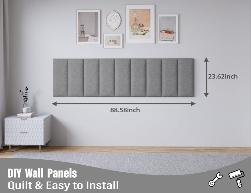 Gorkett Peel and Stick Upholstered Wall Mounted Headboard Queen Size, 9 Panels Tufted Fabric Headboard,Wall Mounted Headboards, Interior Wall Panels for Bedroom, 10"x24" Dark Grey - Image 2