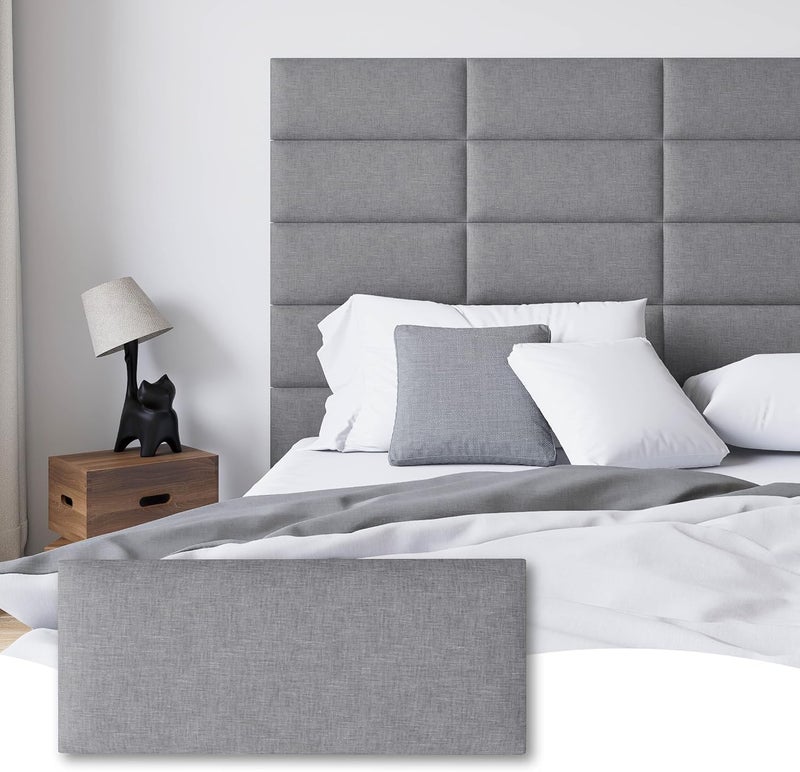 Gorkett Peel and Stick Upholstered Wall Mounted Headboard Queen Size, 9 Panels Tufted Fabric Headboard,Wall Mounted Headboards, Interior Wall Panels for Bedroom, 10"x24" Dark Grey - Image 1