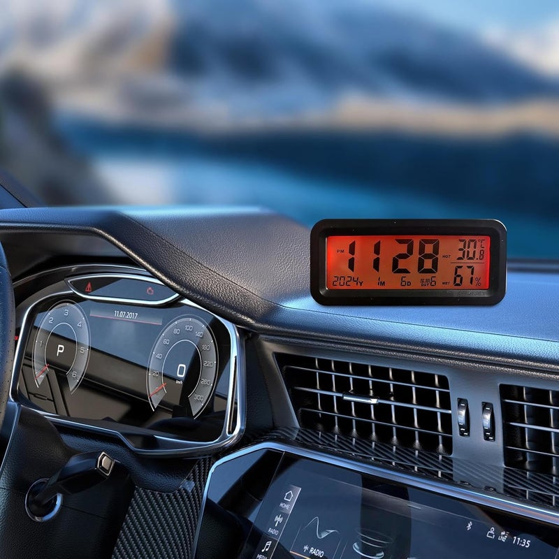 Dashboard Clock, with Luminous Display and Humidity Monitor, 16.5x11.5x3.2cm, Electronic Adhesive Car Clock, Vehicle Dashboard Timer, Modern Style, for Car, Truck or Motorcycle - Image 3