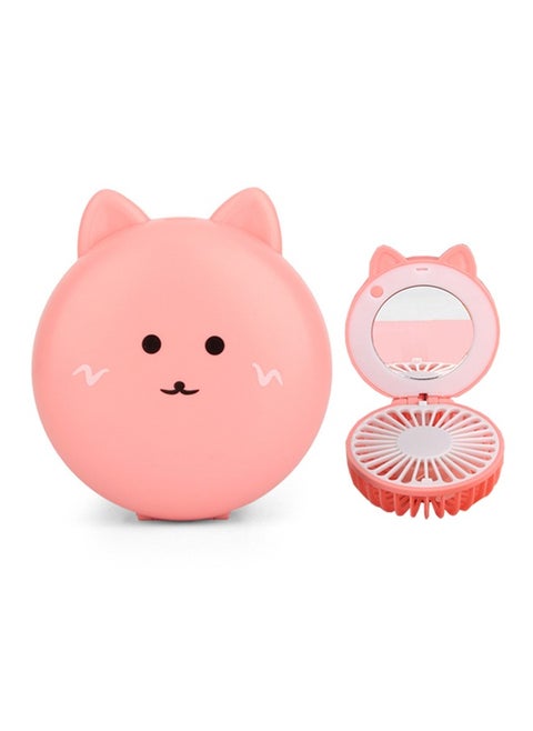 Pink Mini Folding Fan, Portable USB Charging Small Fan with LED Fill Light + Mirror, Multi-Functional Cartoon Mini Handheld Electric Fan, 500mAh Desktop Electric Fan with 3 Speed Wind & Soft Lighting