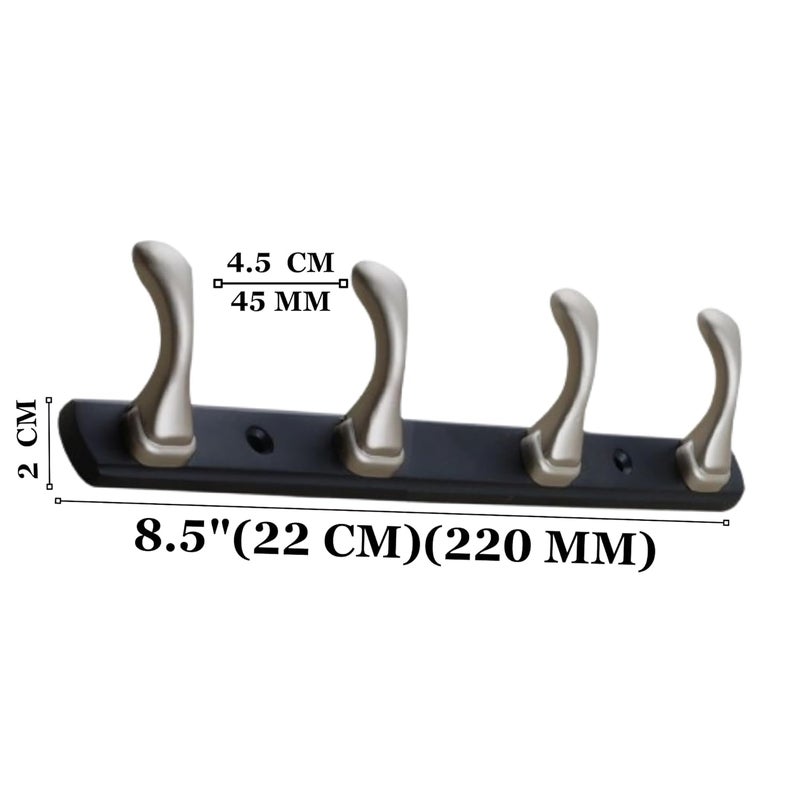 FERIO Zinc 4 Pin Hook Cloth Hanger Door Wall Hooks Rail for Hanging Clothes, Bathroom Cloth Hooks Hanger Door Wall Bedroom Bathroom Robe Hook (Pack of 1, 4 Hook, Silver and Black) - Image 2