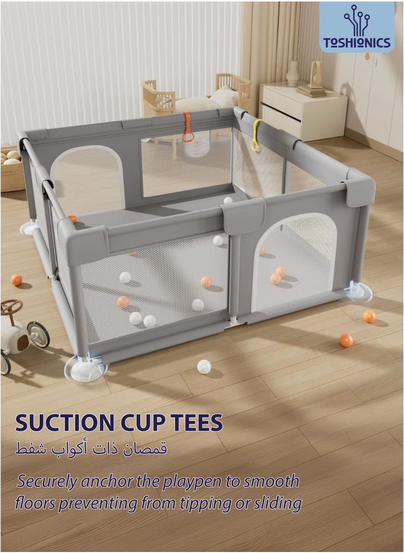 Toshionics - Baby Playpen Play Yard Fence with 50 Ocean Balls and 4 Crib Hooks Infants Kids and Toddlers Portable Play Dens Play Area Activity Center for Indoor and Outdoor Use Easy to Fold Safety Playpen Fence 180x150cm - Image 1