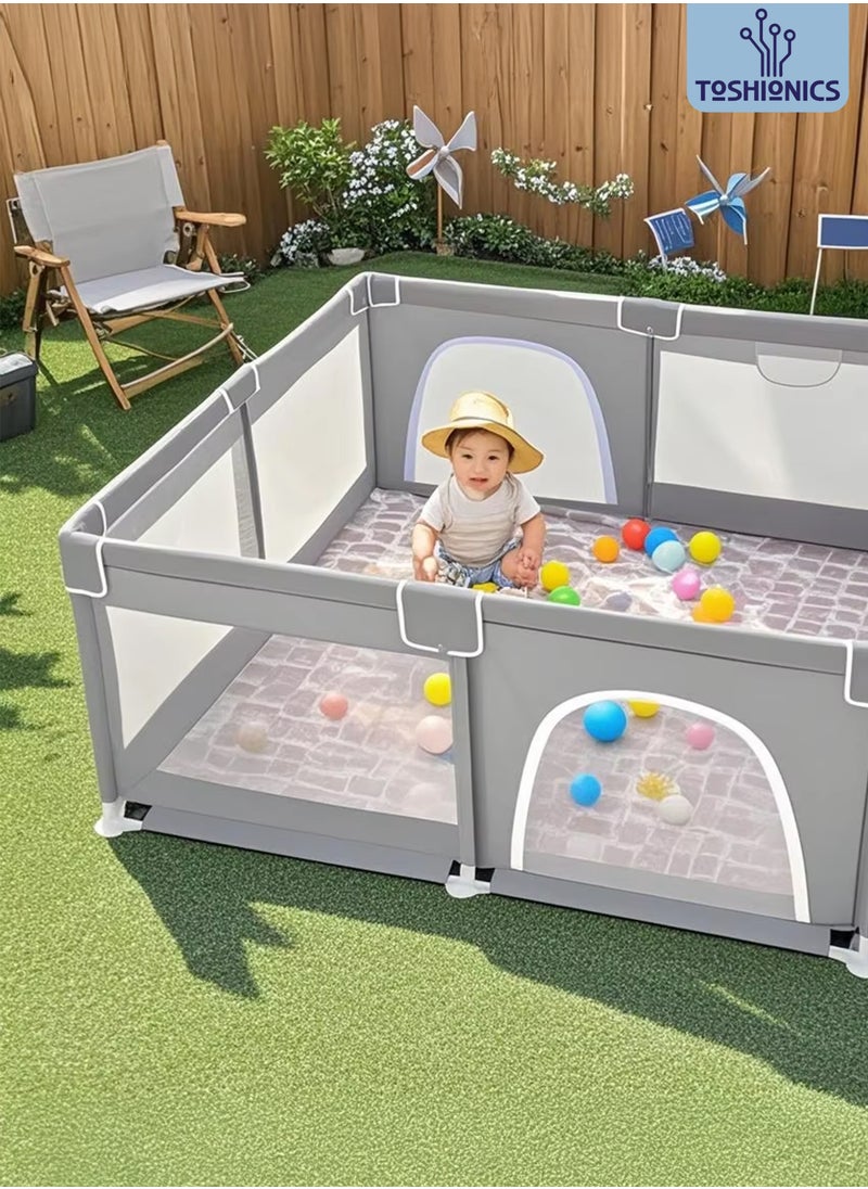 Toshionics - Baby Playpen Play Yard Fence with 50 Ocean Balls and 4 Crib Hooks Infants Kids and Toddlers Portable Play Dens Play Area Activity Center for Indoor and Outdoor Use Easy to Fold Safety Playpen Fence 180x150cm - Image 1