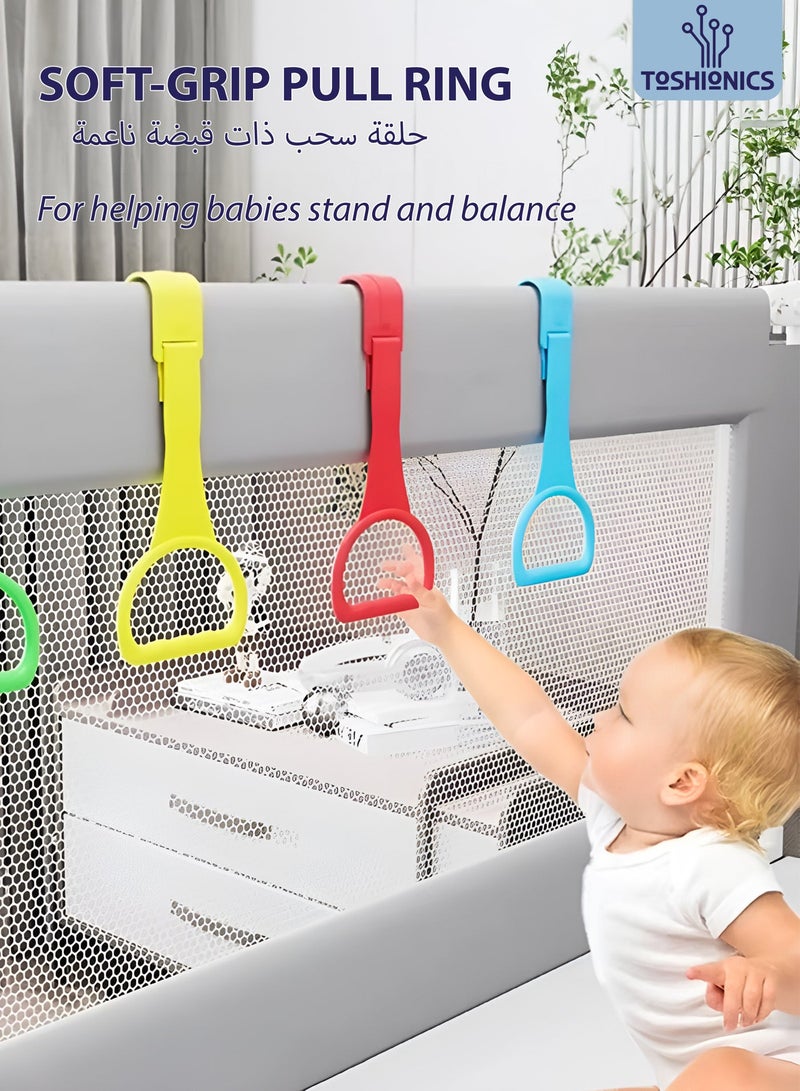 Toshionics Baby Playpen with 50 Pieces Balls and 4 Baby Pull Ring Crib Hooks- 180x150cm Infant Indoor and Outdoor Kids Activity Centre Foldable Safety Fence Portable Play Dens for Kids and Toddlers Easy to Fold Play Yard, Grey - Image 3