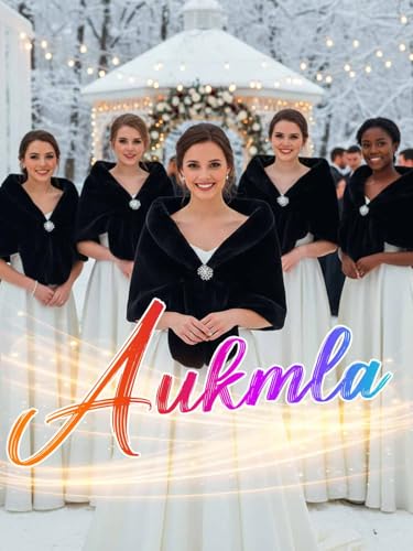 Aukmla Women's Wedding Fur Wraps and Shawls Bridal Fur Stoles Scarf with Rhinestones Brooch for Bride and Bridesmaids (Black, US 4-14 (S-M)) - Image 3