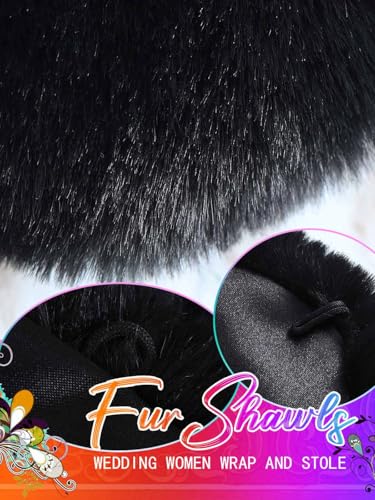 Aukmla Women's Wedding Fur Wraps and Shawls Bridal Fur Stoles Scarf with Rhinestones Brooch for Bride and Bridesmaids (Black, US 4-14 (S-M)) - Image 4
