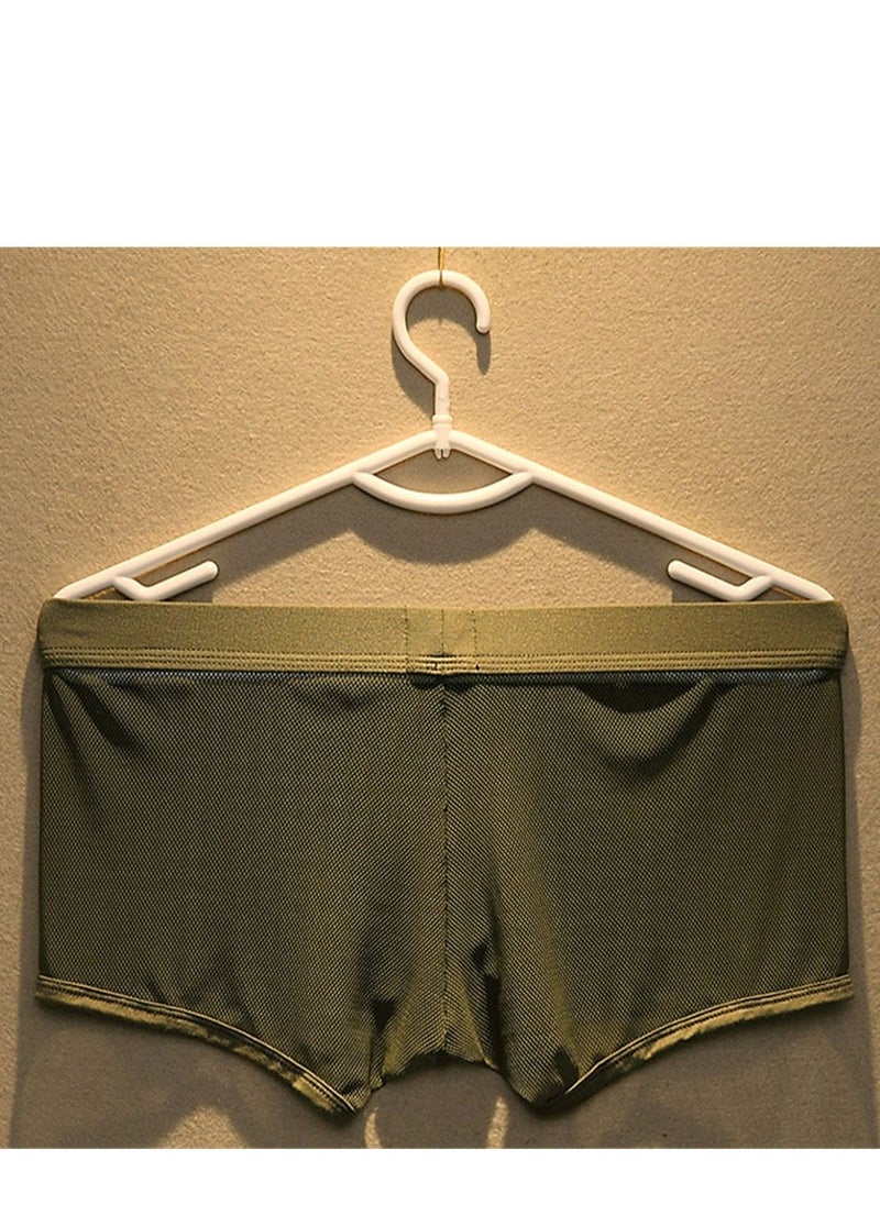 Loquat - Men's Flat Angle Panty Mesh Mesh Youth U Convex Low Waist Breathable Green - Image 1