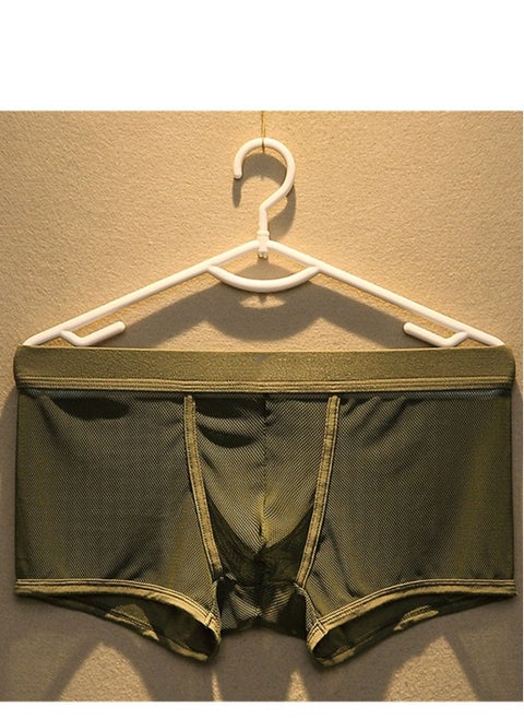 Men's Flat Angle Panty Mesh Mesh Youth U Convex Low Waist Breathable Green