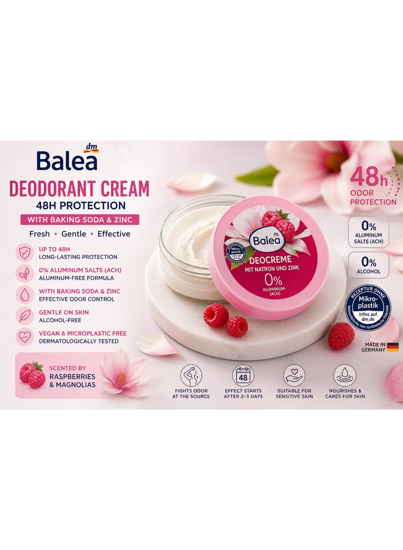 Balea Deodorant Cream 48h Protection with Baking Soda & Zinc – Aluminum Free, Alcohol Free, Long Lasting Odor Control, Raspberry Fragrance - Image 5