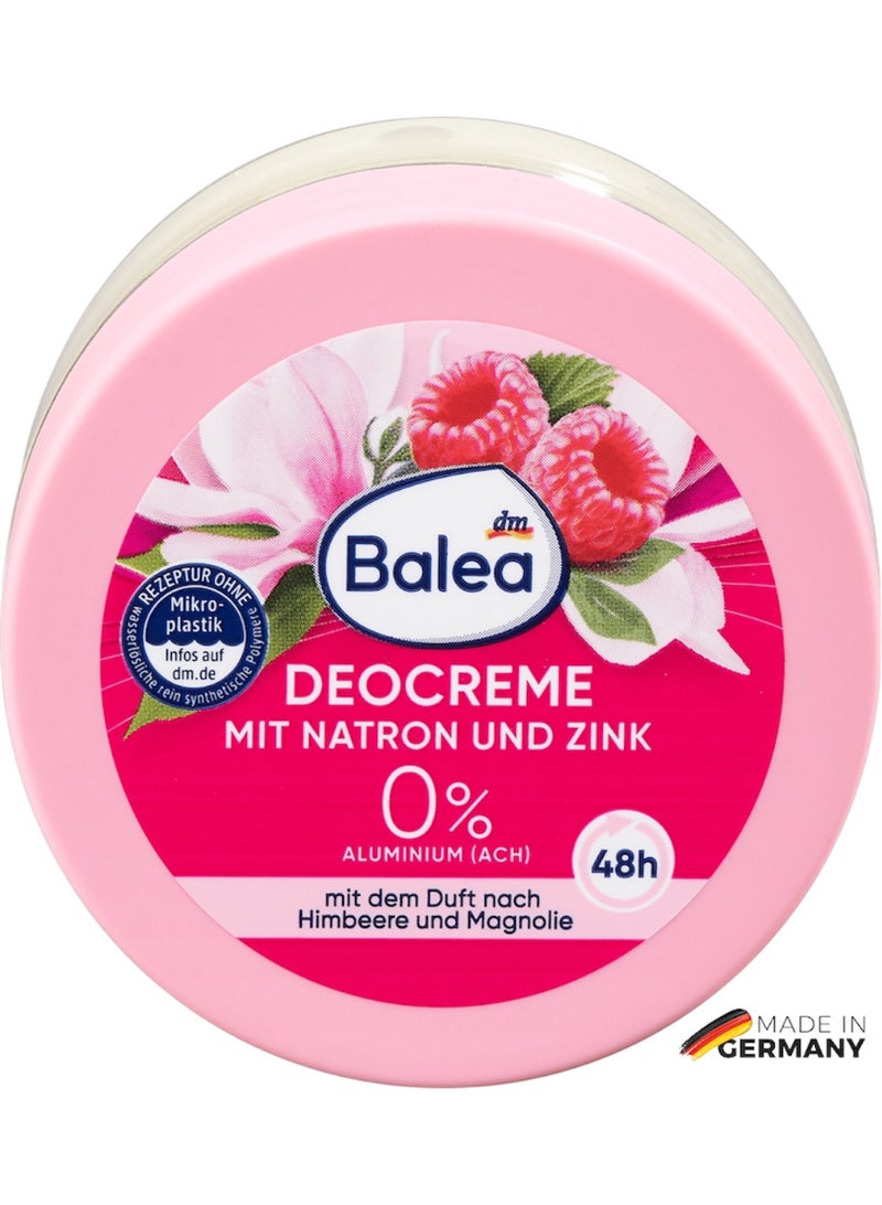 Balea Deodorant Cream 48h Protection with Baking Soda & Zinc – Aluminum Free, Alcohol Free, Long Lasting Odor Control, Raspberry Fragrance - Image 1