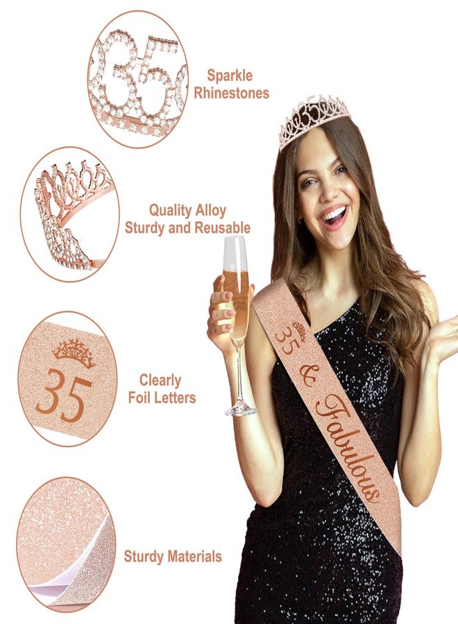 Juesly 35th Birthday Decorations for Women, 49pcs Black Rose Gold Black Happy 35th Birthday Banner, Tablecloth, Butterfly Decor, Sash and Tiara, Cake Topper, Candles, Balloons Arch - Image 4