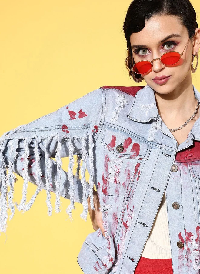 ساسافراس Denim Jacket with Patchwork for Women