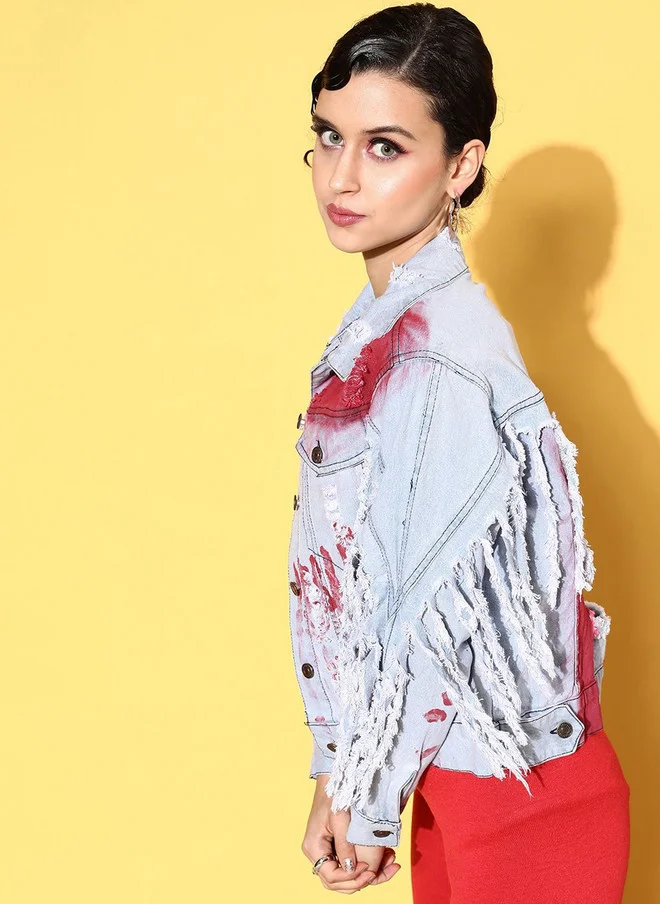 ساسافراس Denim Jacket with Patchwork for Women