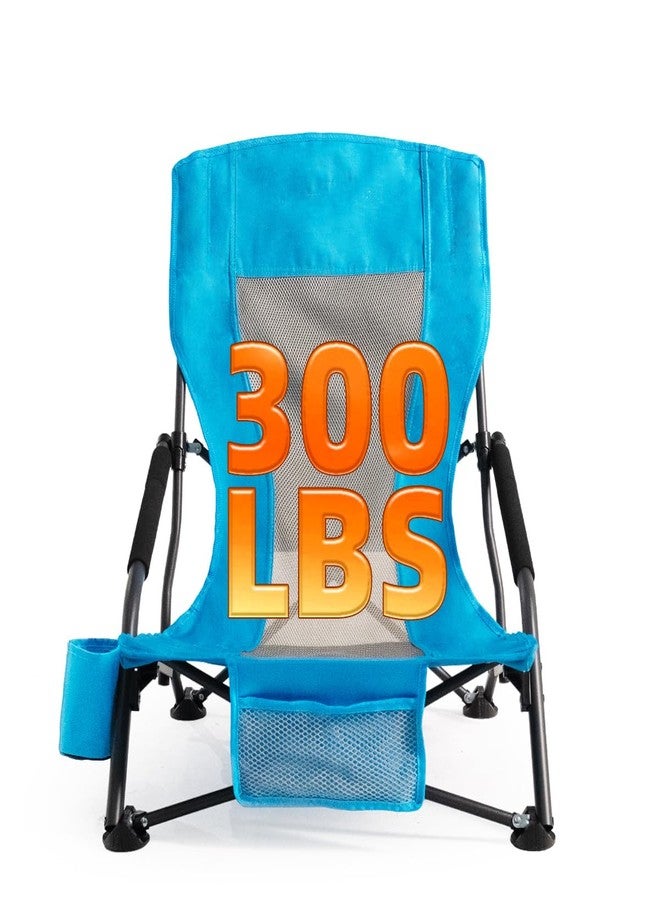 Foristrail Portable Folding Beach Chair for Adults - Lightweight Low Back Sling Chair with Cup Holder & Storage Pocket, 300lbs Capacity Camping Chair for Outdoor, Lawn, Concert, Travel (Blue) - Image 2