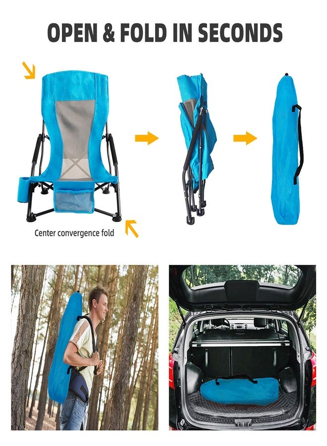 Foristrail Portable Folding Beach Chair for Adults - Lightweight Low Back Sling Chair with Cup Holder & Storage Pocket, 300lbs Capacity Camping Chair for Outdoor, Lawn, Concert, Travel (Blue) - Image 4