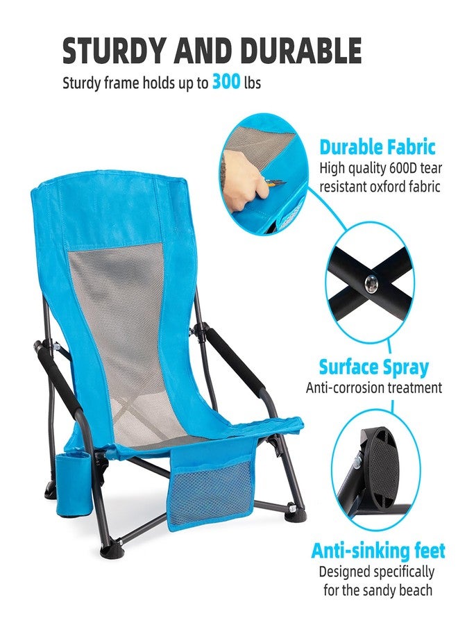 Foristrail Portable Folding Beach Chair for Adults - Lightweight Low Back Sling Chair with Cup Holder & Storage Pocket, 300lbs Capacity Camping Chair for Outdoor, Lawn, Concert, Travel (Blue) - Image 5