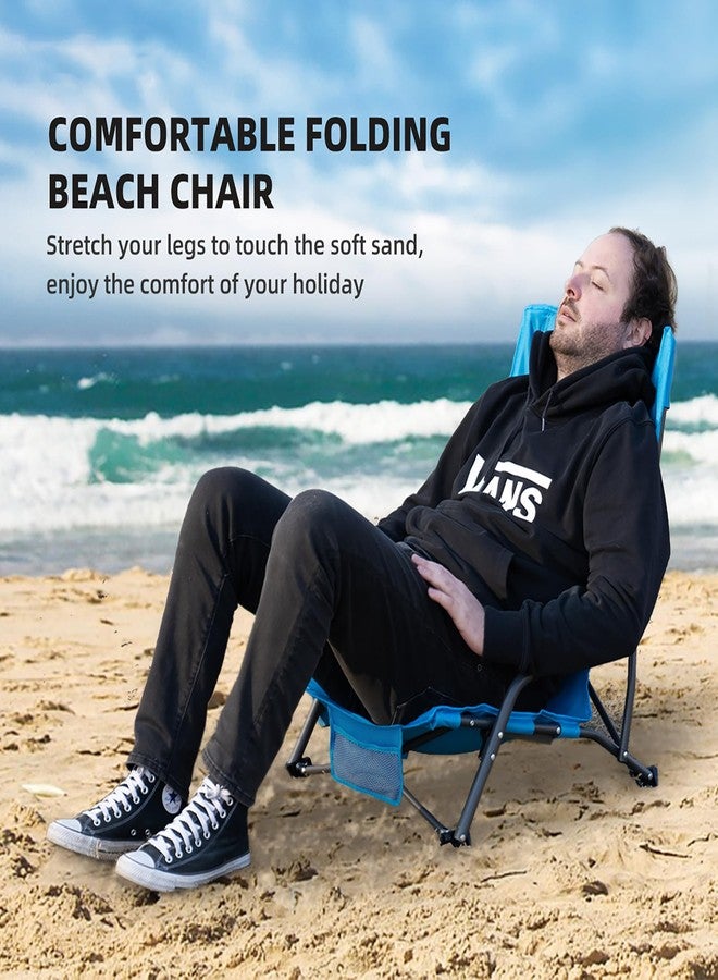 Foristrail Portable Folding Beach Chair for Adults - Lightweight Low Back Sling Chair with Cup Holder & Storage Pocket, 300lbs Capacity Camping Chair for Outdoor, Lawn, Concert, Travel (Blue) - Image 3