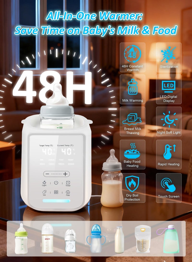 نكومي جهاز تدفئة زجاجات الرضاعة لحليب الأم مع مؤقت وإضاءة ليلية، يحافظ على الدفء لمدة 24 ساعة، تسخين سريع خالٍ من مادة BPA مع درجة حرارة قابلة للتعديل للزجاجات الزجاجية وزجاجات PPSU وأكياس السيليكون - Image 2