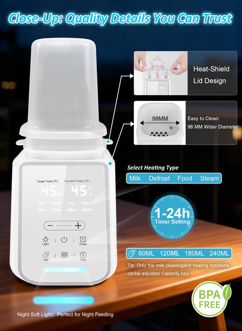 نكومي جهاز تدفئة زجاجات الرضاعة لحليب الأم مع مؤقت وإضاءة ليلية، يحافظ على الدفء لمدة 24 ساعة، تسخين سريع خالٍ من مادة BPA مع درجة حرارة قابلة للتعديل للزجاجات الزجاجية وزجاجات PPSU وأكياس السيليكون - Image 5