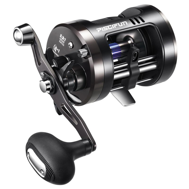 Piscifun Chaos Pro Baitcasting Fishing Reel, CNC Machined Aluminum Body Round Catfish Reel with 25LB Max Drag, Trolling Reel with Level Wind & Magnetic Braking for Lake & Saltwater, Black, Right Hand - Image 1
