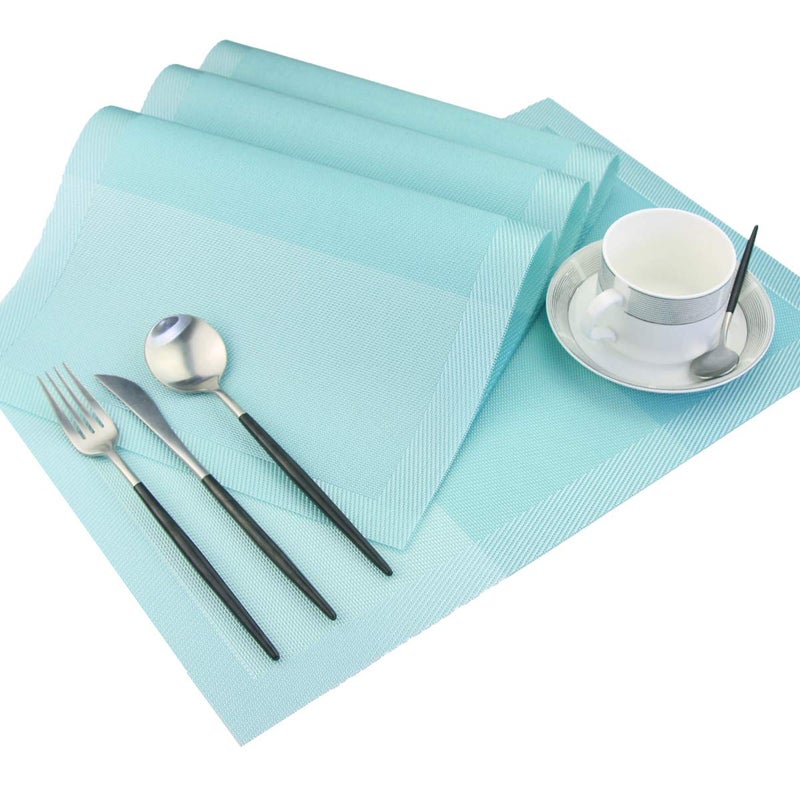 PIGCHCY Placemats,Heat Insulation Non Slip Plastic Placemats,Washable Easy to Clean Woven Vinyl Kitchen Stain Resistant Placemats for Dining Table Set of 4(Sky Blue) - Image 4