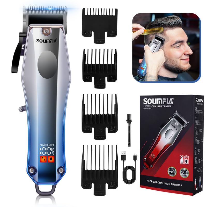 SOLIMPIA HT675 Salon Series Professional Digital Display Cordless Hair Clipper Electric Hair Cutter Kit Wireless Hair Grooming Trimmers Set Liion Battery 1000mAh 180 minutes Runtime Blue - Image 1