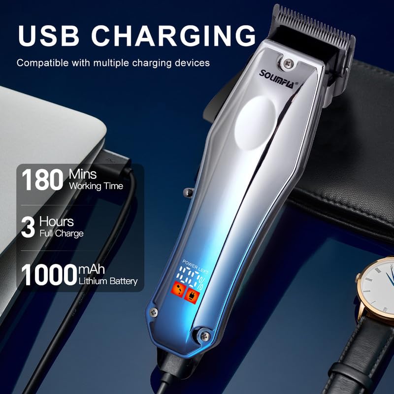 SOLIMPIA HT675 Salon Series Professional Digital Display Cordless Hair Clipper Electric Hair Cutter Kit Wireless Hair Grooming Trimmers Set Liion Battery 1000mAh 180 minutes Runtime Blue - Image 4