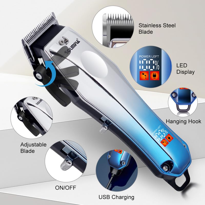 SOLIMPIA HT675 Salon Series Professional Digital Display Cordless Hair Clipper Electric Hair Cutter Kit Wireless Hair Grooming Trimmers Set Liion Battery 1000mAh 180 minutes Runtime Blue - Image 2
