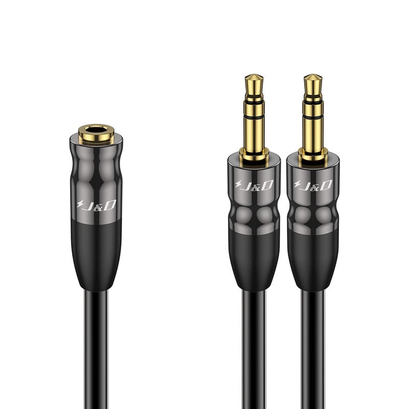 J&D 3.5 mm to 2X 3.5 mm Cable, Gold Plated Joint Copper Shell Heavy Duty 3.5mm 1/8 inch TRS Female to Dual 3.5 mm 1/8 inch TRS Male Y-Splitter Stereo Audio Adapter Cable, 0.65 Feet - Image 1
