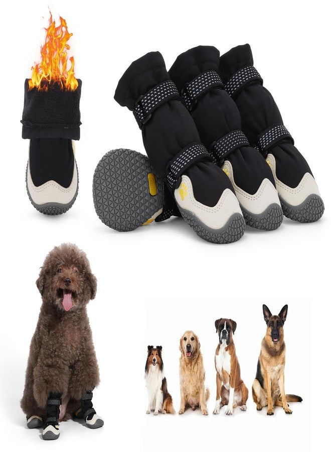 Fecialy Dog Shoes for Medium Large Dogs Winter Dog Snow Boots Anti-Slip Dog Boots & Paw Protectors Warm Wool Snow Booties with Reflective for Hiking 4Pcs,Size 3 - Image 1