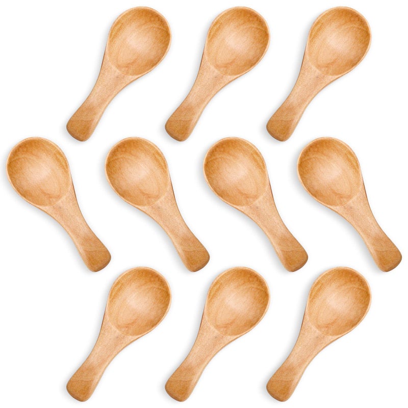 HANSGO Small Wooden Spoon 10PCS 3 inches Ice Cream Salt Spoon Honey Coffee Tea Sugar Salt Mustard Light Brown