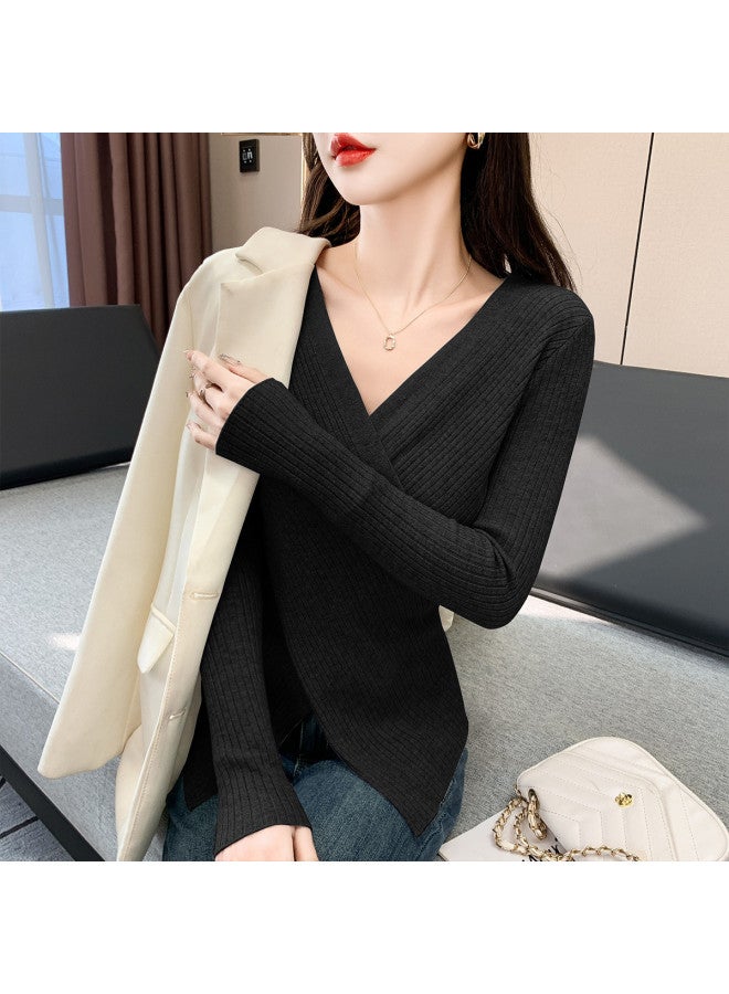 Modal V-Neck Fashionable Women'S Knitted Sweater With Casual Design, Cross Hem, Skin-Friendly Stretch Base Layer For Women - Image 5
