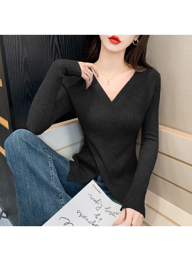 Modal V-Neck Fashionable Women'S Knitted Sweater With Casual Design, Cross Hem, Skin-Friendly Stretch Base Layer For Women - Image 3
