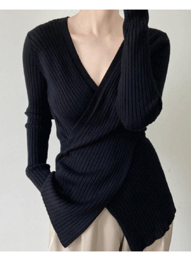 Modal V-Neck Fashionable Women'S Knitted Sweater With Casual Design, Cross Hem, Skin-Friendly Stretch Base Layer For Women - Image 1