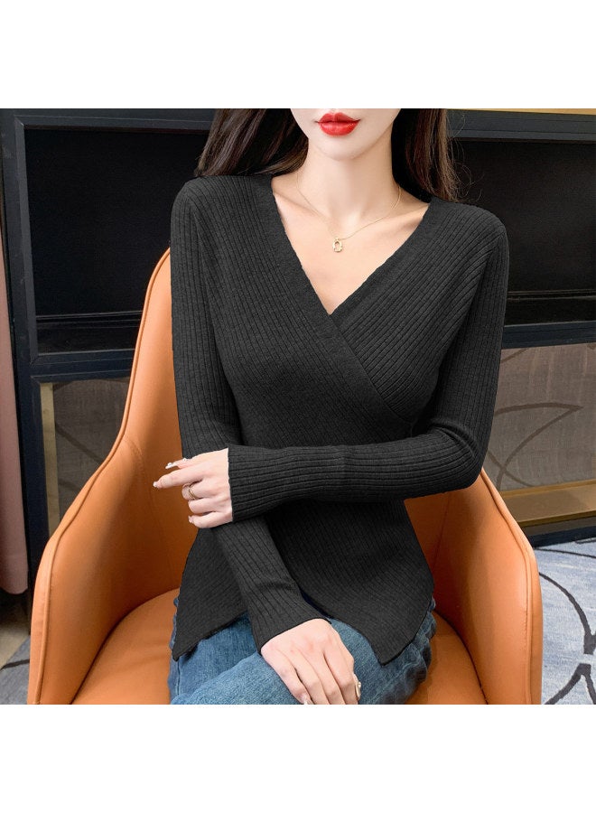 Modal V-Neck Fashionable Women'S Knitted Sweater With Casual Design, Cross Hem, Skin-Friendly Stretch Base Layer For Women - Image 2