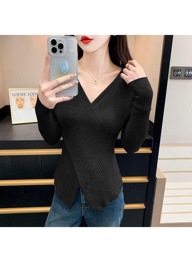 Modal V-Neck Fashionable Women'S Knitted Sweater With Casual Design, Cross Hem, Skin-Friendly Stretch Base Layer For Women - Image 4
