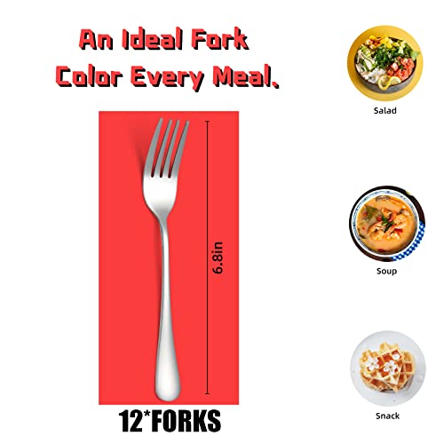 KITWARE Silver Salad Forks Set of 12 pieces，Stainless Steel Flatware Forks 6.8 inch，Mirror Polish Small Utensils, New Kitchen Essentials Cutlery Set Dishwasher Safe - Image 2