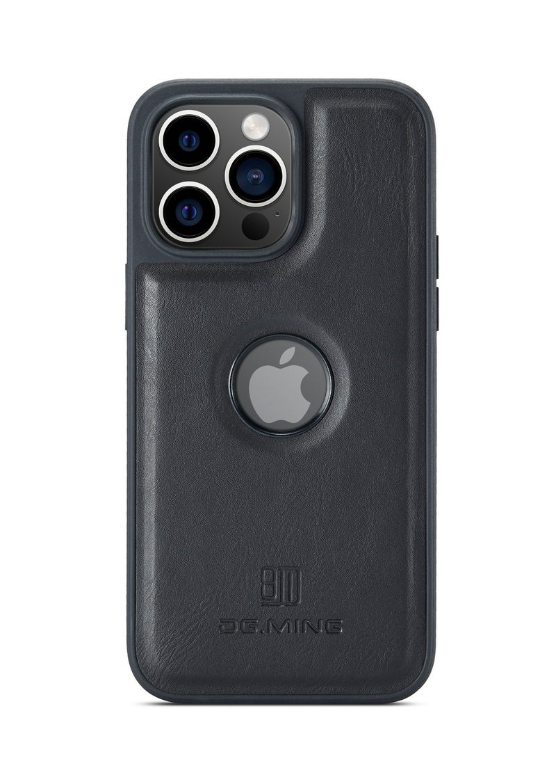 DGMING Case Cover Premium Leather Back with Logo CutOut Shockproof Compatible with Iphone 14 Pro Max (Black) - Image 2