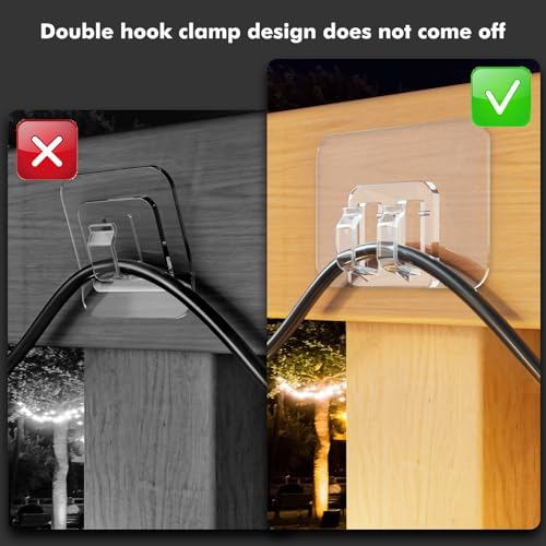 Galetcy Hooks for Outdoor String Lights - 100 Pack with Adhesive Strips - No Damage, No Tools, No Holes, Waterproof and UV-Resistant, Perfect for Christmas and Patio Decor - Image 2