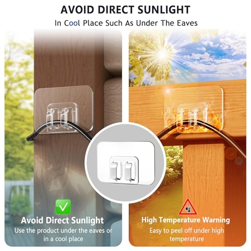 Galetcy Hooks for Outdoor String Lights - 100 Pack with Adhesive Strips - No Damage, No Tools, No Holes, Waterproof and UV-Resistant, Perfect for Christmas and Patio Decor - Image 4