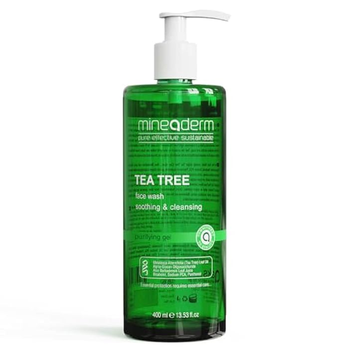 Mineaderm Tea Tree Face Wash for Acne-Prone Skin – Purifying Cleanser with Aloe Vera, Panthenol & Bisabolol – Fights Acne & Controls Oil – Gentle Daily Gel Wash – 400ml - Image 1