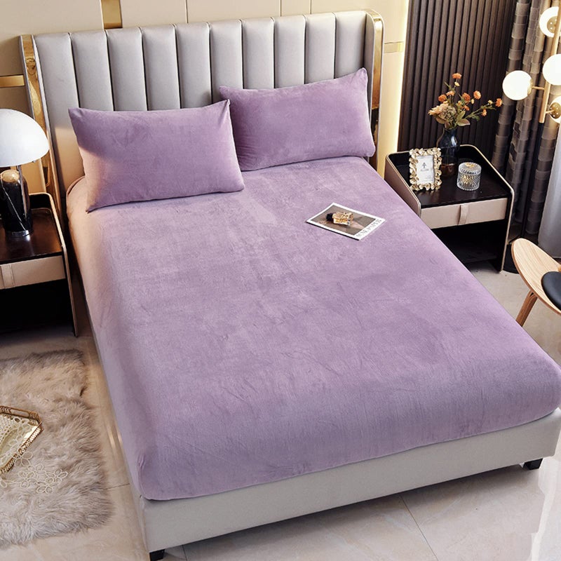 LweiPsqLin Velvet Fitted Sheet Fleece Plush Bed Sheet Mattress Protector Cover with 15'' Deep Pocket Warm Fuzzy Bottom Sheet (Not Include Pillowcases) (Lavender  Queen) - Image 5