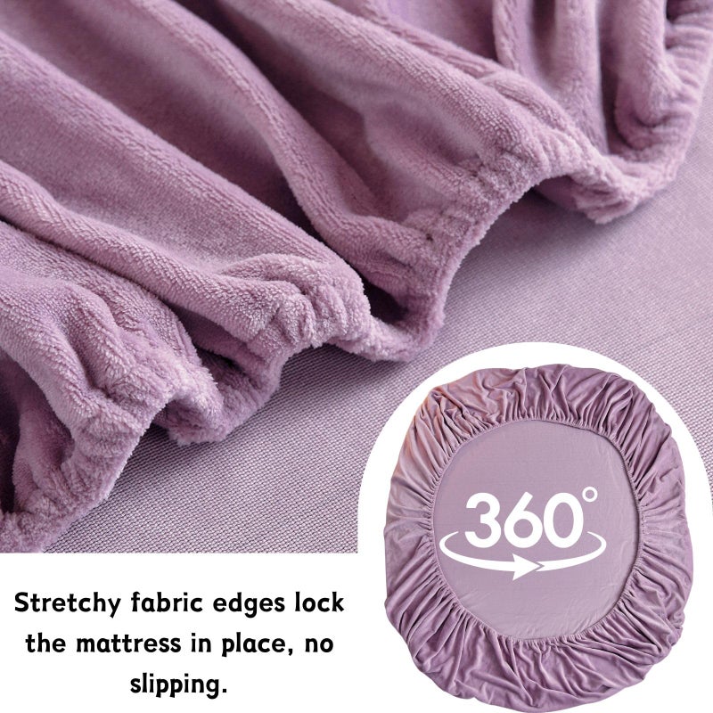 LweiPsqLin Velvet Fitted Sheet Fleece Plush Bed Sheet Mattress Protector Cover with 15'' Deep Pocket Warm Fuzzy Bottom Sheet (Not Include Pillowcases) (Lavender  Queen) - Image 4