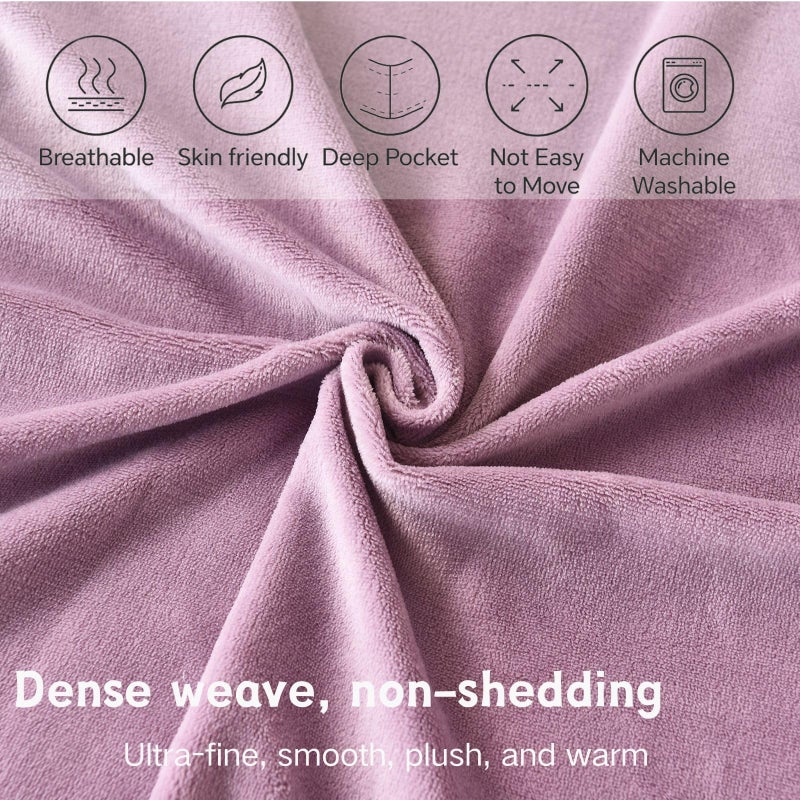 LweiPsqLin Velvet Fitted Sheet Fleece Plush Bed Sheet Mattress Protector Cover with 15'' Deep Pocket Warm Fuzzy Bottom Sheet (Not Include Pillowcases) (Lavender  Queen) - Image 3