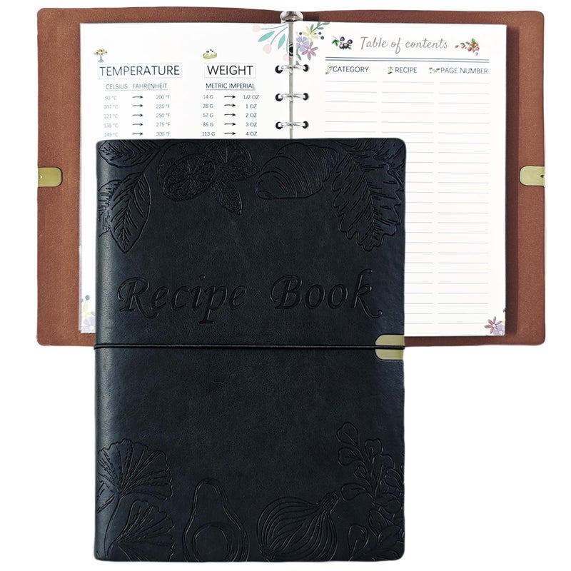 leeveel Blank Recipe Book to Write in Your Own Recipes, 5.6 X 8.2 Recipe Ring Binder with PU Leather Cover, Recipe Journal with 160 Recipes (black) - Image 1